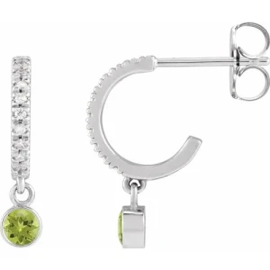 Firaas Peridot Silver Bezel Set  Diamond Earrings