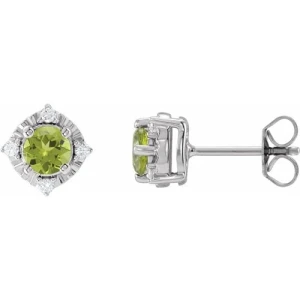 Floryfel Peridot Silver 4 Prong Set  Diamond Earrings