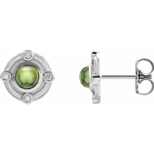 Florena Peridot Silver Bezel Set  Diamond Earrings
