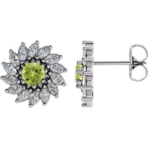 Frecesant Peridot Silver Claw Set  Diamond Earrings
