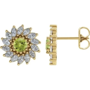 Frecesant Peridot Yellow Gold Claw Set  Diamond Earrings