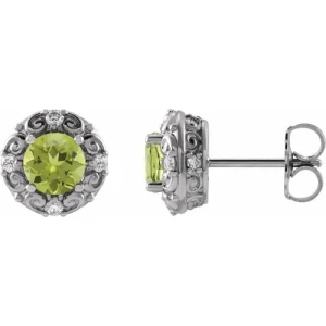 Fluri Peridot Silver 4 Prong Set  Diamond Earrings