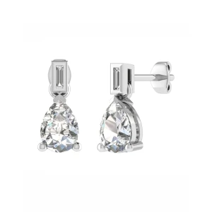 Lisanor Natural White Gold 3 Prong Drop Diamond Earrings