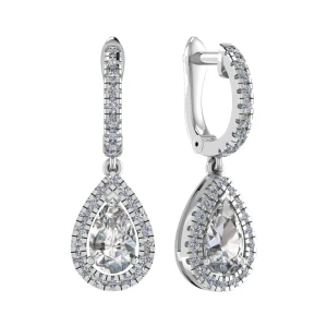 Freeda Lab-Created White Gold 3 Prong Drop Diamond Earrings