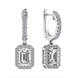 Lissani Lab-Created Emerald cut 4 Prong Set  Drop Diamond Earrings