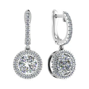 Linyeve Natural White Gold 4 Prong Set Drop Diamond Earrings