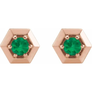 Herela Emerald Rose Gold 6 Prong  Diamond Earrings