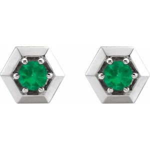 Herela Emerald Rose Gold 6 Prong  Diamond Earrings