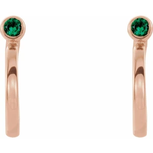 Hierytha Emerald Rose Gold Bezel Set  Diamond Earrings