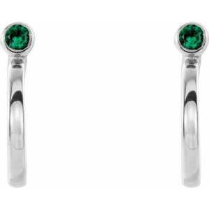 Hierytha Emerald Rose Gold Bezel Set  Diamond Earrings