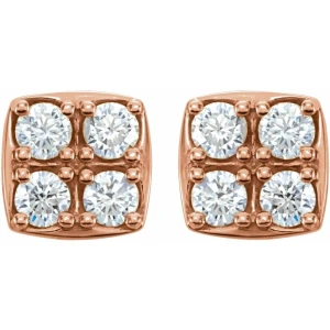 Fantasia Natural Rose Gold 4 Prong Set Cluster Diamond Earrings