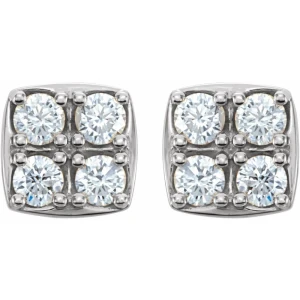 Fantasia Natural White Gold 4 Prong Set Cluster Diamond Earrings