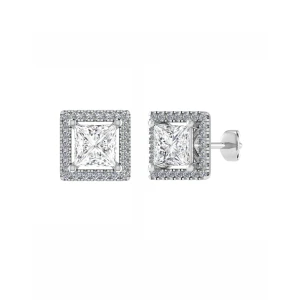 Kaia Lab-Created Yellow Gold 4 Prong Halo Diamond Earrings