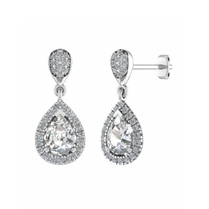 Kencil Natural White Gold 3 Prong Drop Diamond Earrings