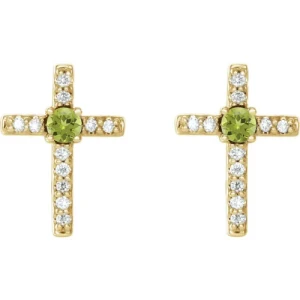 Frydah Peridot Yellow Gold 4 Prong Set  Diamond Earrings