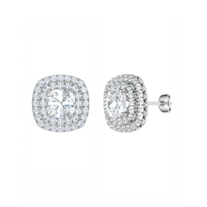 Fancy Lab-Created 4 Prong Set Halo Diamond Earrings