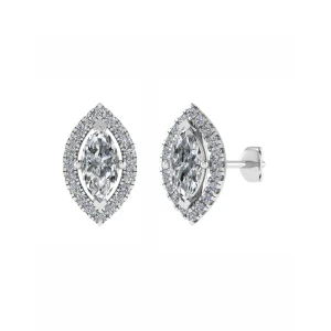 Jocelyne Lab-Created White Gold 4 Prong Halo Diamond Earrings