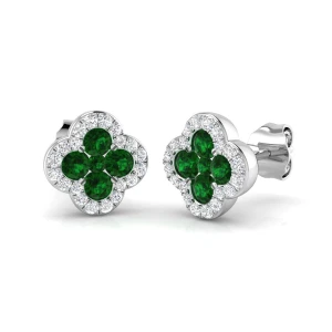 Charlatte Emerald Round cut Prong Set  Diamond Earrings