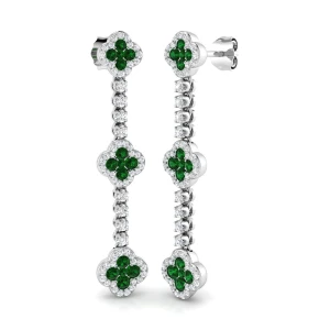 Freya Emerald Round cut Prong Set Drop Diamond Earrings