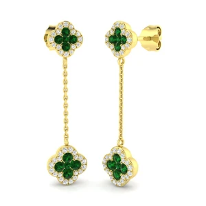 Sienna Emerald Round cut Prong Set Drop Diamond Earrings