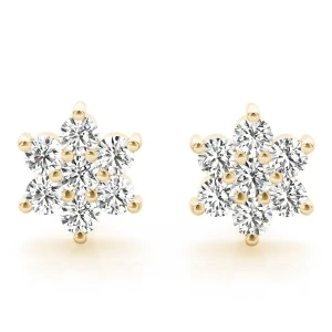Basbas Lab-Created Yellow Gold Diamond Cluster Earrings