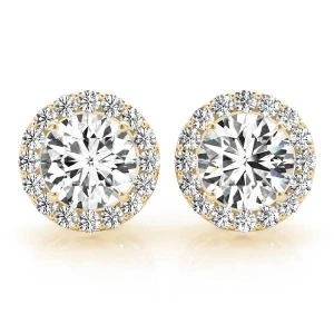 Rita Lab Grown Yellow Gold 3 prong Halo Diamond Earrings