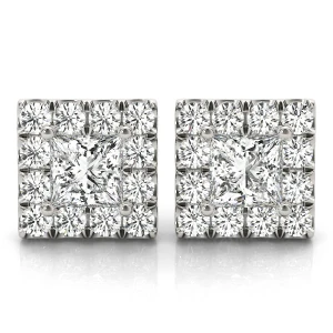 Eir Lab-Created Platinum Halo Diamond Earrings