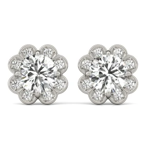 Eeva Lab-Created Silver Halo Diamond Earrings