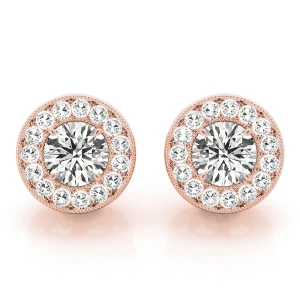  Evalie Natural Rose Gold Halo Diamond Earrings