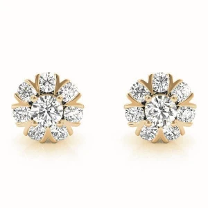  Elese Natural Yellow Gold Diamond Cluster Earrings
