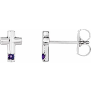 Petriciya Silver Channel Set Amethyst Diamond Earrings