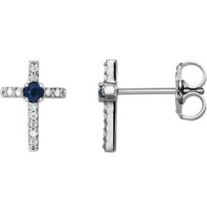 Rose Blue Silver 4 Prong Sapphire Diamond Earrings
