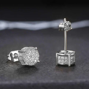 Lab-Created Round cut Pave Set Men's Diamond Earrings