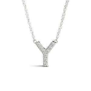 Daniel Natural White Gold Prong Set Diamond Initial Necklace