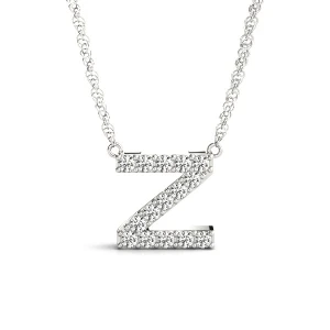 Riley Natural White Gold Prong Set Diamond Initial Necklace