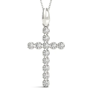 Alex Lab-Created Diamond Round cut Prong Set Cross Pendant Necklace