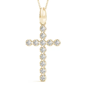Alex Lab-Created Diamond Yellow Gold Prong Set Cross Pendant Necklace