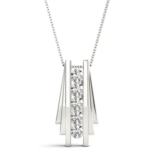 Ardie Lab-Created Diamond Round cut Channel Set Designer Pendant Necklace