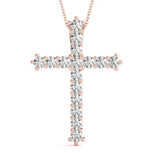Luis Lab-Created Diamond Rose Gold Prong Set Cross Pendant Necklace
