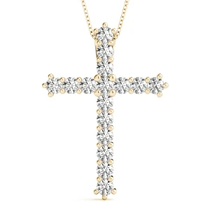 Luis Lab-Created Diamond Yellow Gold Prong Set Cross Pendant Necklace