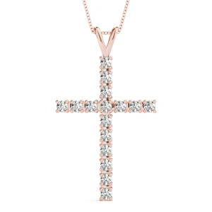 Kai Lab-Created Diamond Rose Gold Prong Set Cross Pendant Necklace