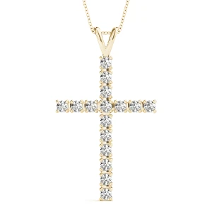 Kai Lab-Created Diamond Yellow Gold Prong Set Cross Pendant Necklace