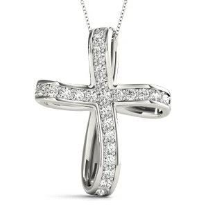 Arlo Lab-Created Diamond Round cut Prong Set Cross Pendant Necklace