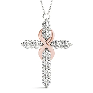 Lwein Lab-Created Diamond Rose Gold Prong Set Cross Pendant Necklace