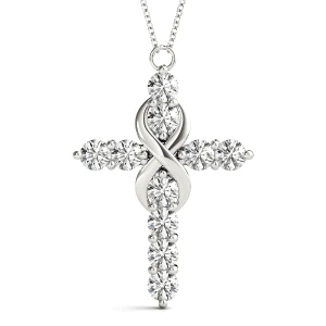 Lwein Lab-Created Diamond Round cut Prong Set Cross Pendant Necklace