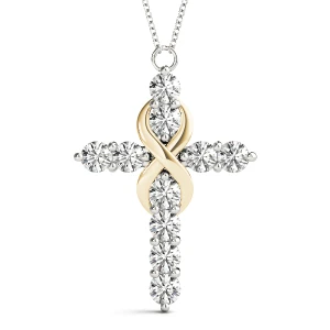 Lwein Lab-Created Diamond Yellow Gold Prong Set Cross Pendant Necklace