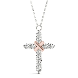 Logan Lab-Created Diamond Rose Gold Prong Set Cross Pendant Necklace
