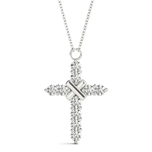 Logan Lab-Created Diamond Round cut Prong Set Cross Pendant Necklace