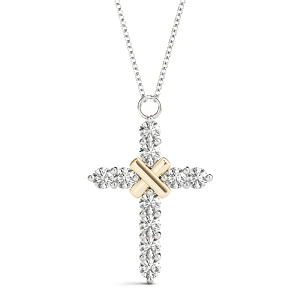 Logan Lab-Created Diamond Yellow Gold Prong Set Cross Pendant Necklace