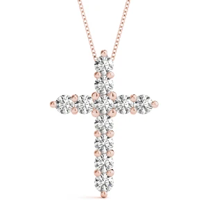 Raimund Lab-Created Diamond Rose Gold Prong Set Cross Pendant Necklace